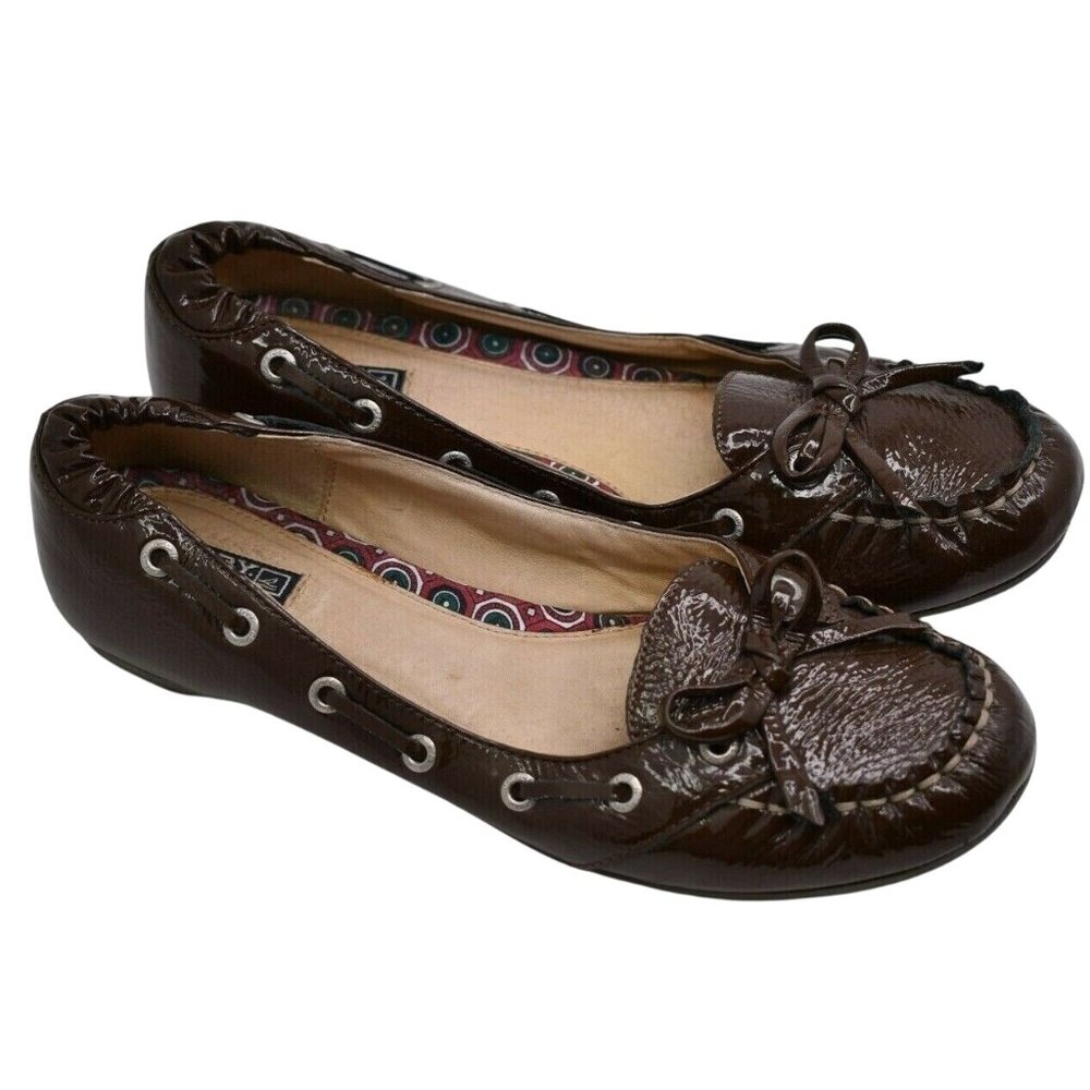 Sperry Top Sider Boat Shoes 7 M Brown Crinkle Patent Leather Casual Loafers Bows